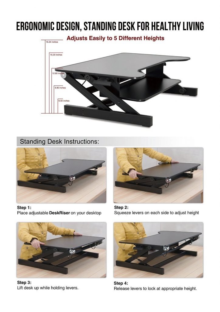instructions using house of trade standing desk and height dimensions
