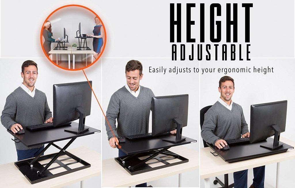 man demonstrating the stand steady x elite pro while sitting down, 3 levels, standing, middle rise, sitting
