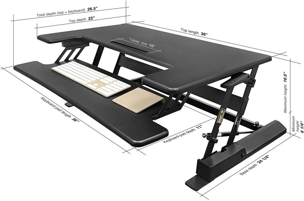 deskdoc stand up desk measurements, width, height, depth