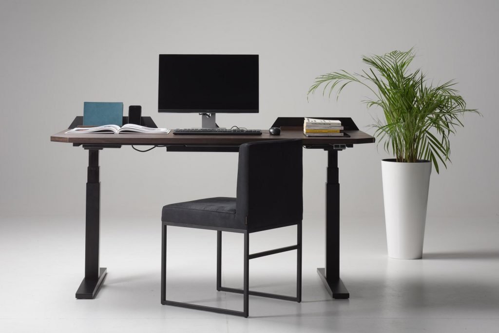 UFO Stand Up Desk with Modern Plant and Chair