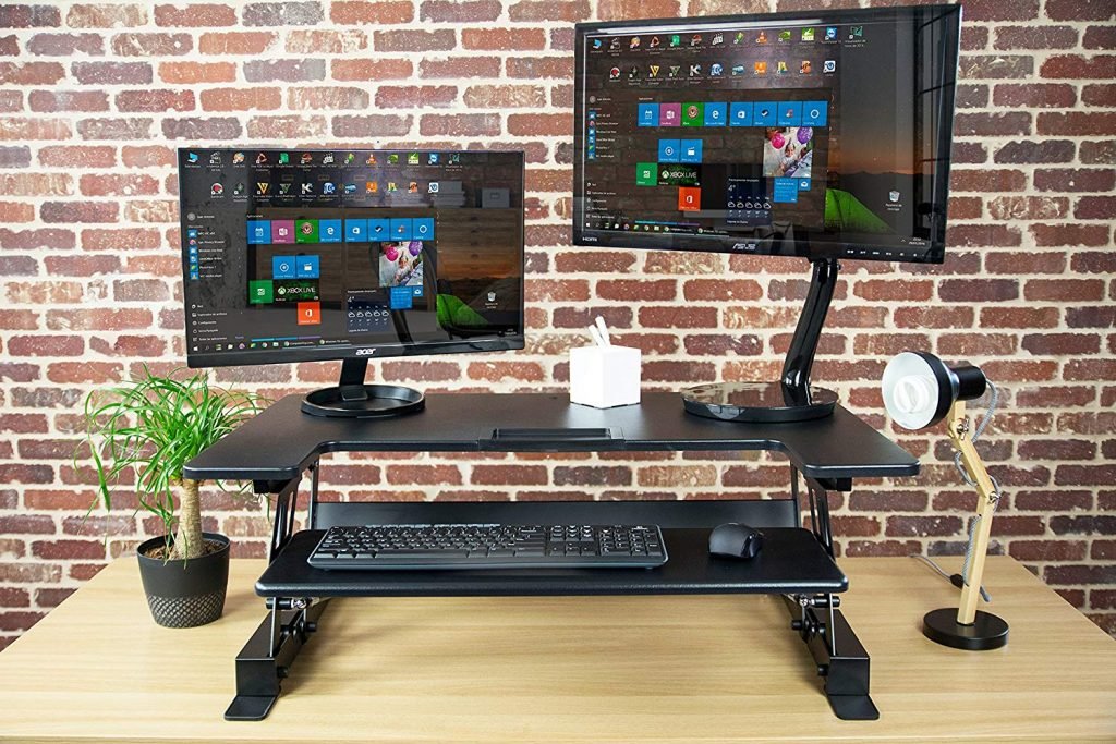 VIVO standing desk converter varidesk pro plus alternative 36" wide with dual monitors
