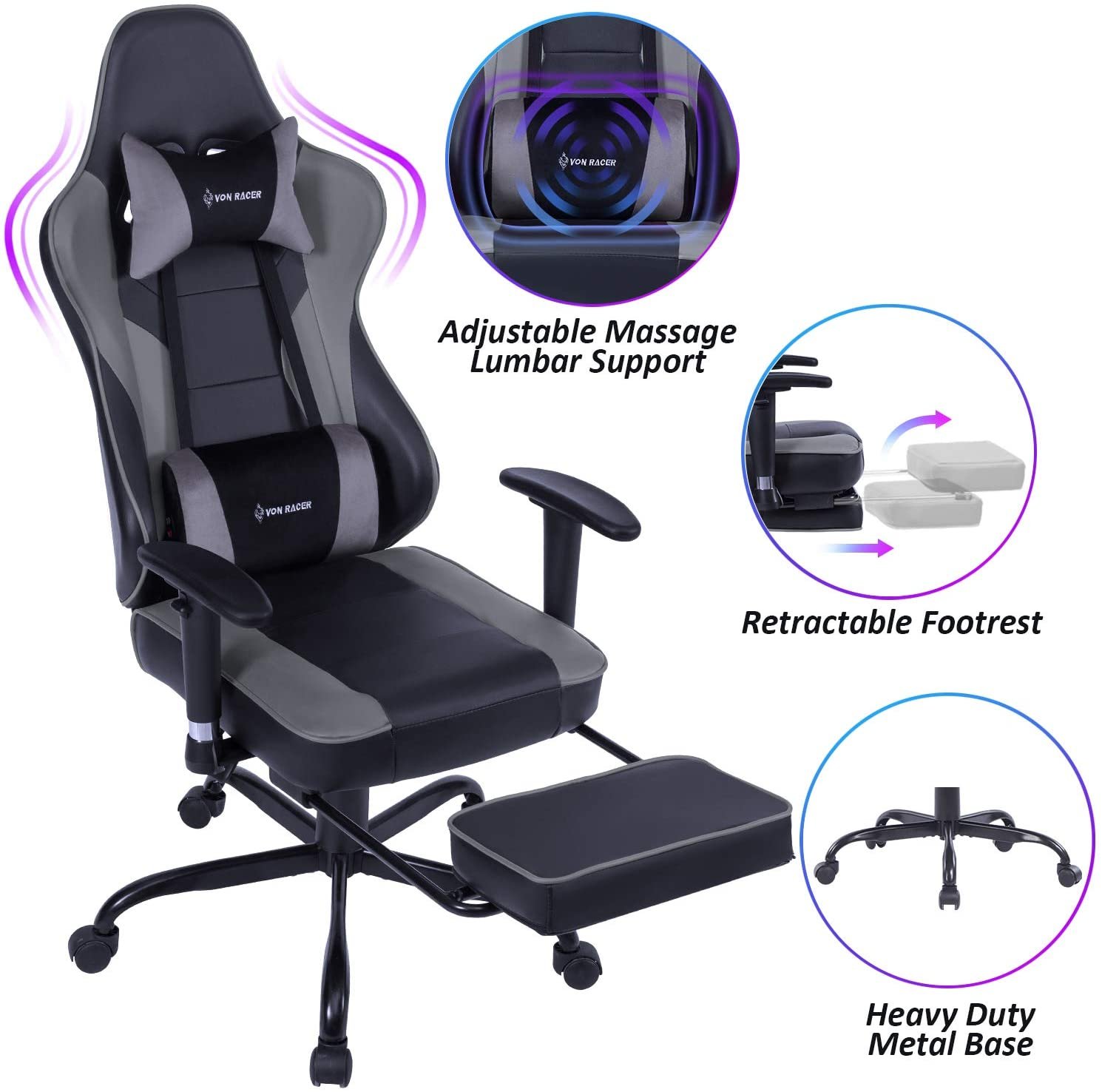 von racer massage gaming reclining office chair