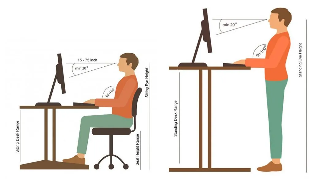 calculator for standard and adjustable desk height measurement tool