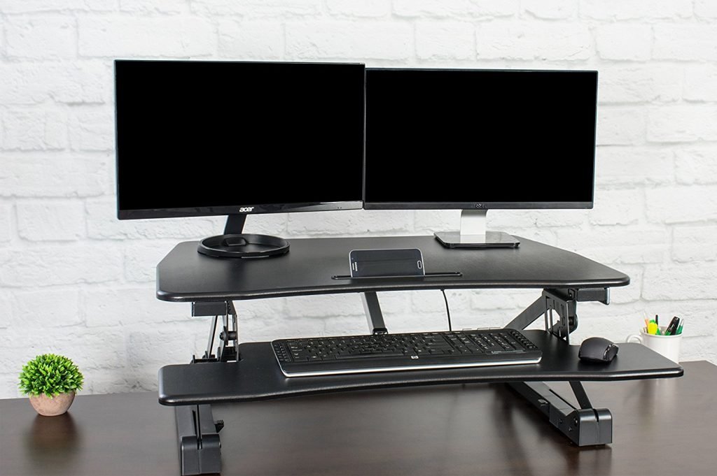 dual monitors on vivo electric stand up desk converter featured image