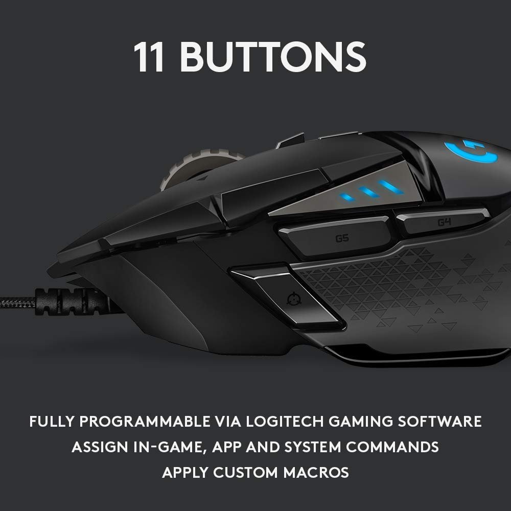 Logitech G502 HERO High Performance Gaming Mouse Image 3 with 11 buttons description