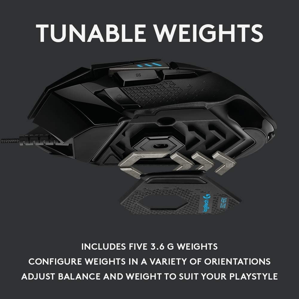 Logitech G502 HERO High Performance Gaming Mouse Image 5 with tunable weights description